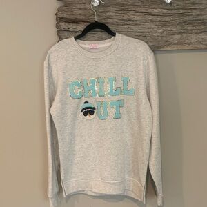 Pink Lily Cream Sweatshirt with Blue Accents